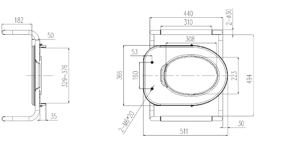 50mm Toilet Seat Riser with Support Rails & Washloo Smart Toilet Combination