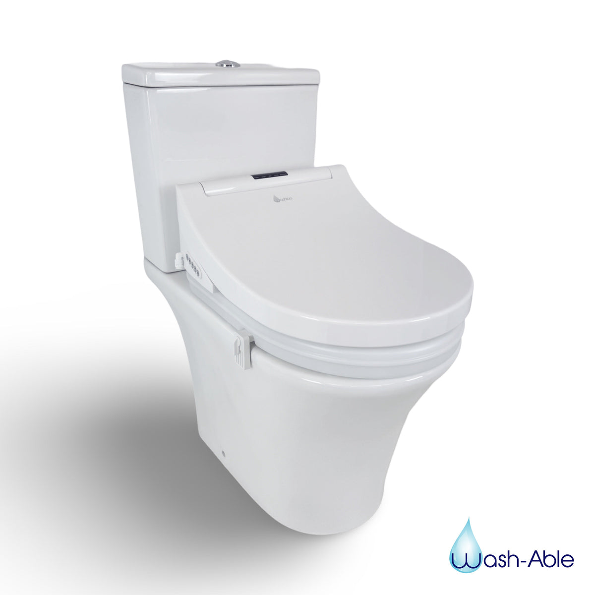 A crisp studio product photograph of a standalone 50mm Toilet Seat Riser & Washloo Smart Toilet Combination displaying its ergonomic frame against a clean white background