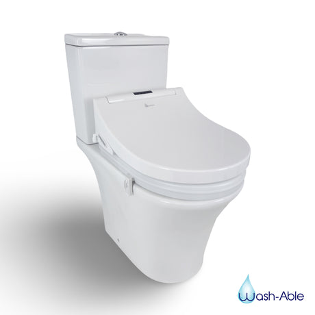 A crisp studio product photograph of a standalone 50mm Toilet Seat Riser & Washloo Smart Toilet Combination displaying its ergonomic frame against a clean white background