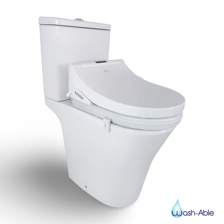 A white 50mm HDPE toilet seat riser fitted onto a standard UK toilet pan, 