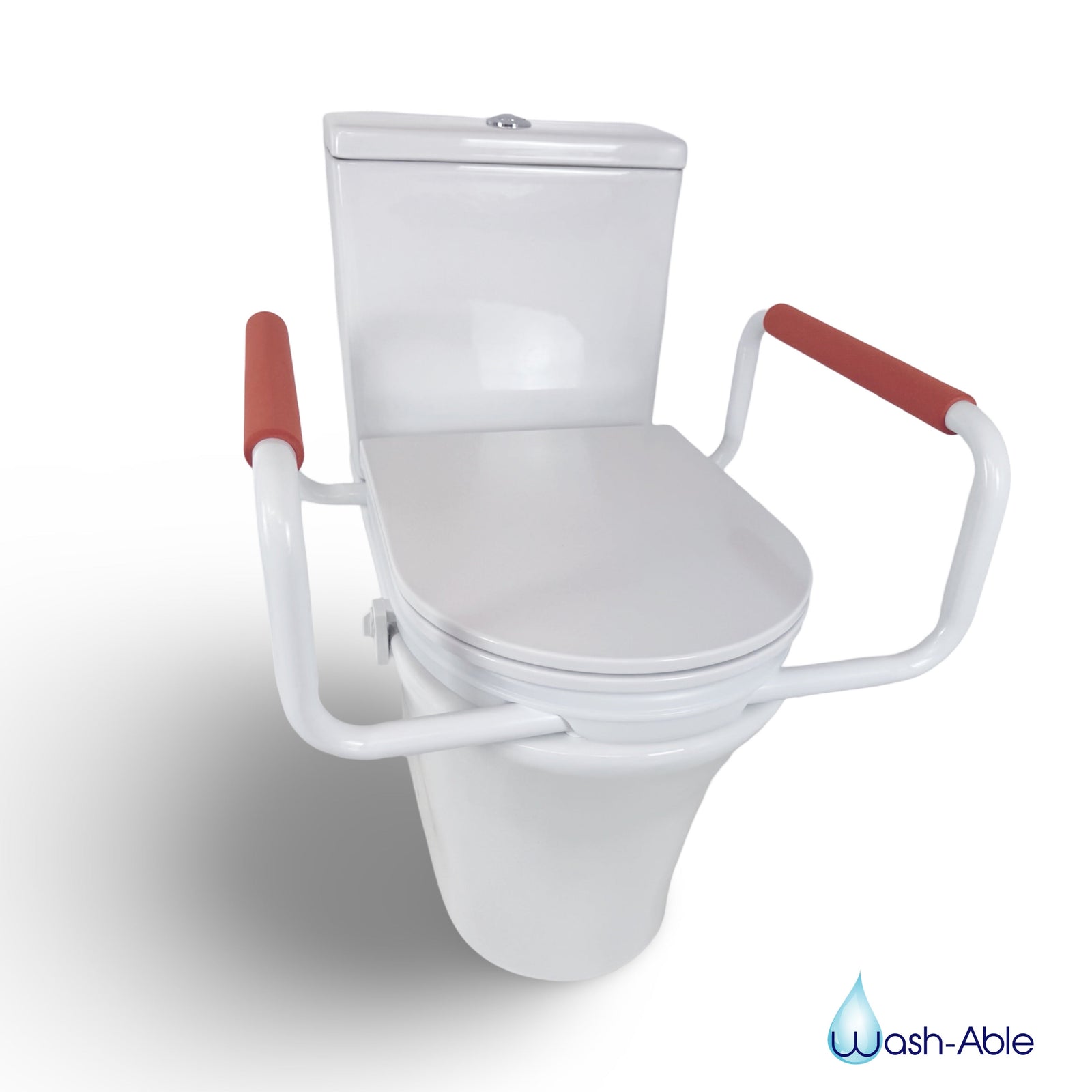 A toilet seat riser with support rails, designed to reduce physical effort for people managing fatigue and limited energy.