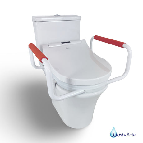 A crisp studio product photograph of a standalone 50mm Toilet Seat Riser & Washloo Smart Toilet Combination displaying its ergonomic seat and digital controls against a clean white background