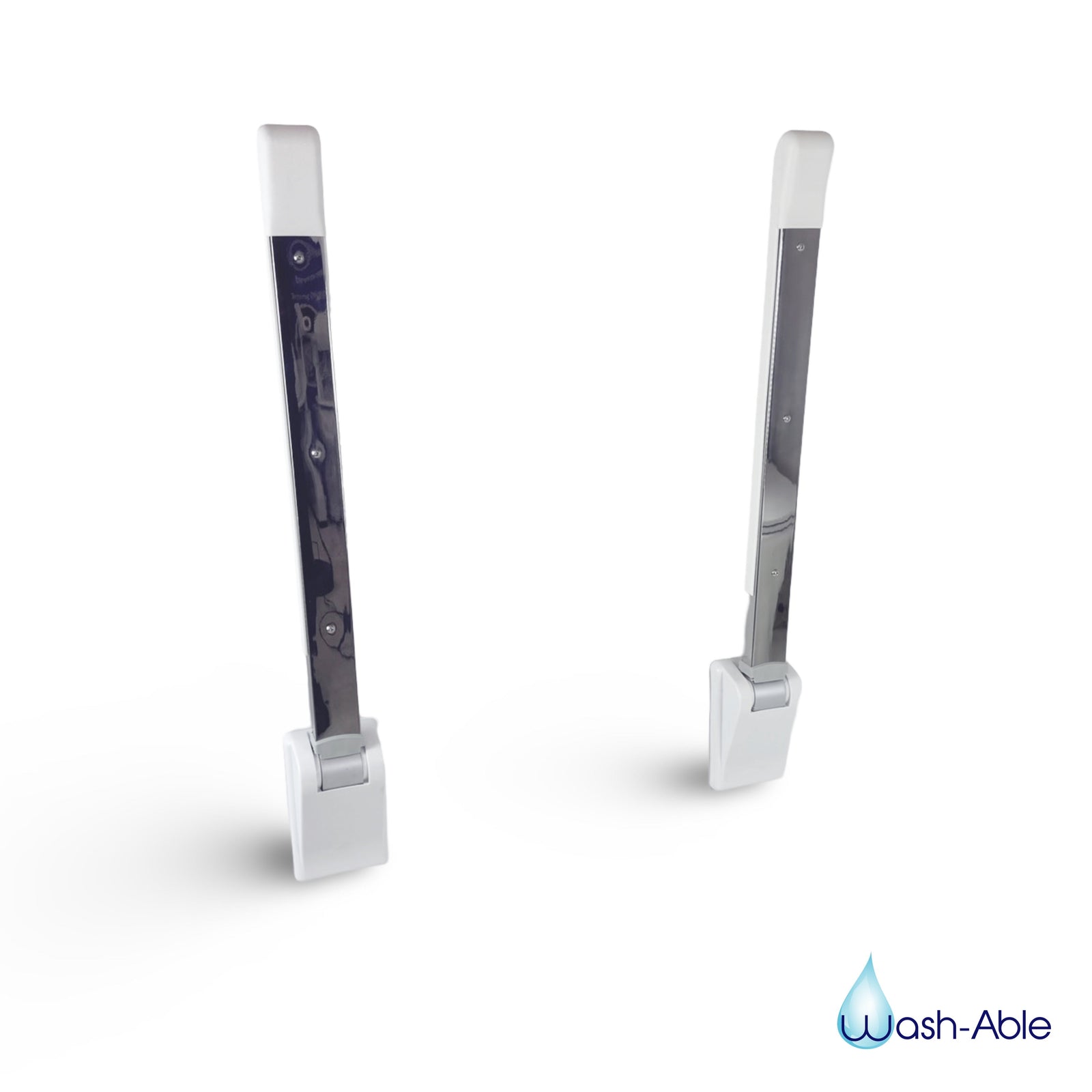 A crisp studio product photograph of standalone Wash-Able stylish alloy support arms showcasing clean metallic contours against a clean white background