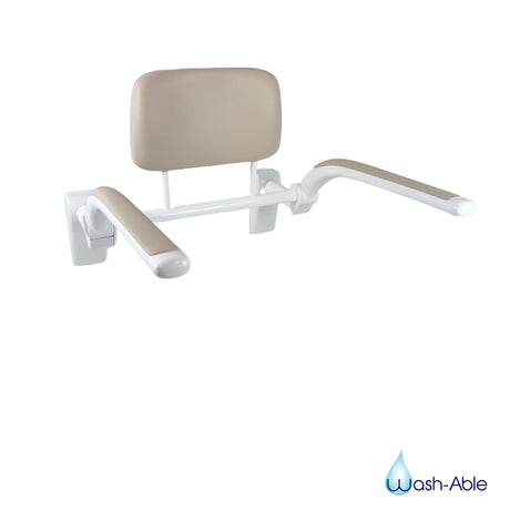 A crisp studio product photograph of a standalone Wash-Able Toilet Arms & Back Rest Support system showcasing soft padded armrests and a durable frame against a clean white background