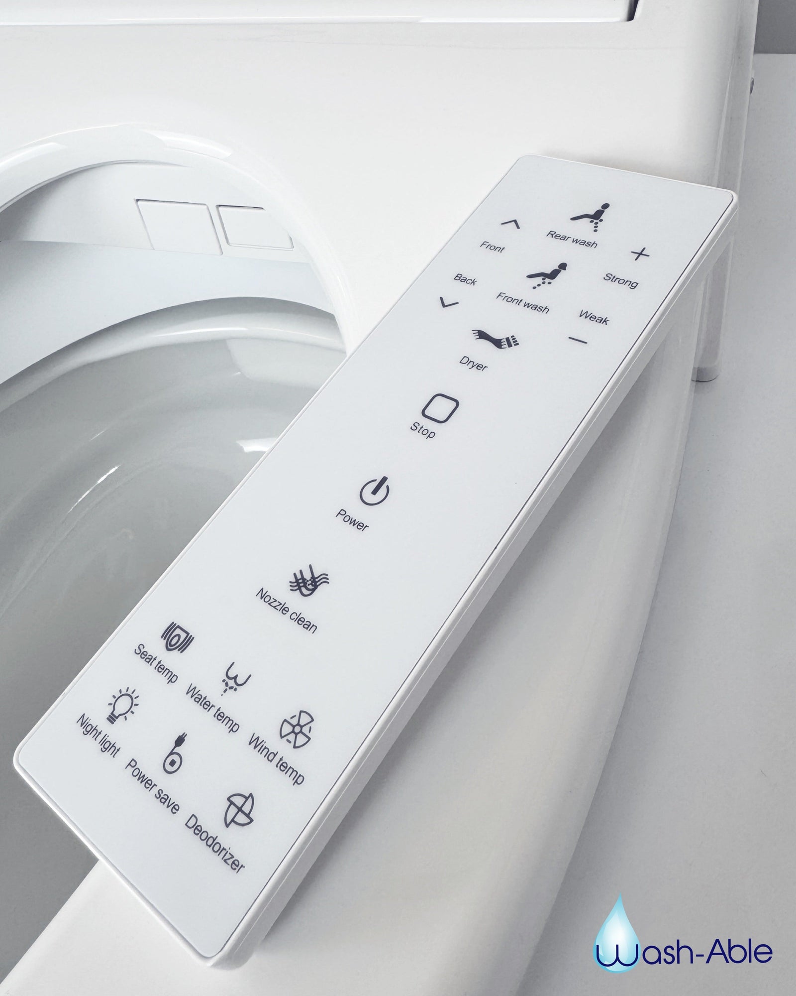 A Wash-Able toilet elevator frame with a user-friendly control panel on the seat.